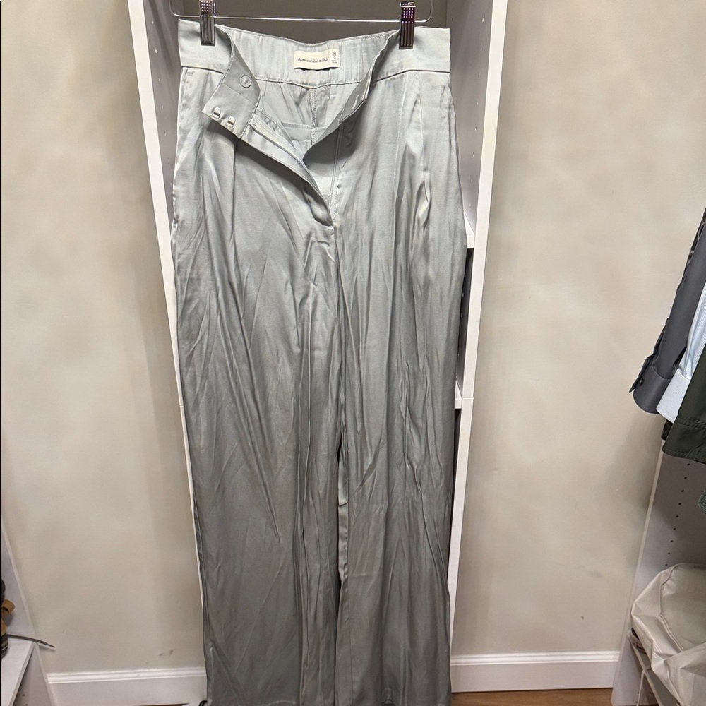 Abercrombie & Fitch Light Gray Wide-Leg satin Pants
